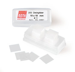 Cover slips, square or rectangular, transp. borosilicate glass, 20 x 20 mm