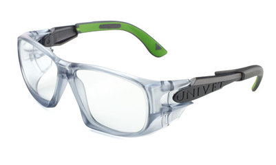 Safety glasses 5X9, frame gun metal/green, clear lens, 1 unit(s)