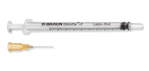 Disposible syringes Omnifix®-F, PP/PS, sterile, needle 25 G x 5/8 inch, 1 ml