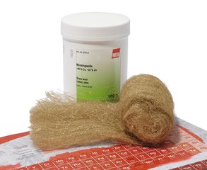 Brass wool, approx. 66 % Cu, approx. 33 % Zn, 500 g, plastic
