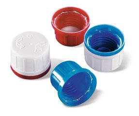 Tamper-evident cap, white/blue, , Push-turn system, conical seal,, 10 unit(s)