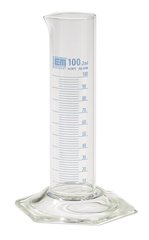 Measur. cylinder, cl.B, glass, low form, blue grad., 50.0 ml graduations