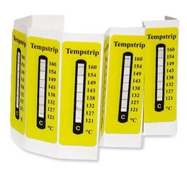 Temperature measuring strips -, irreversible, measuring range 121-160 °C