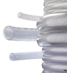 PVC pressure hose with fabric insert, transparent, in. Ø 12 mm, ext. Ø 21 mm