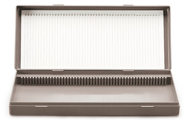 Storage box, PS, with lid, L 230 x W 180 x H 35 mm, 100 slides, 1 unit(s)