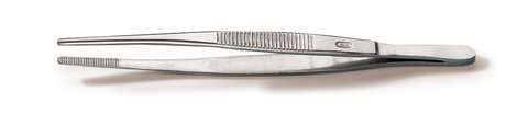 Forceps, straight, blunt, anatomical, made of Remanit 4301, length 145 mm