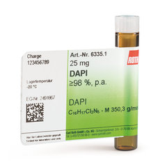 DAPI, min. 98 %, for biochemistry, 25 mg, glass