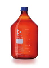 Screw neck bottle, DURAN®, amber, w. pouring spout ring and cap, PP,5000ml