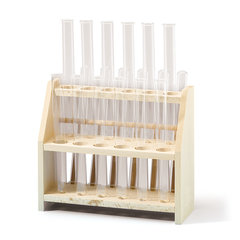 Test tube rack, wood, single level, 6 holes, glass Ø22 mm, without drip pegs