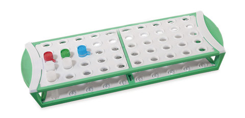Racks for reaction vials with screw cap, POM, green, 50 holes, 10 unit(s)