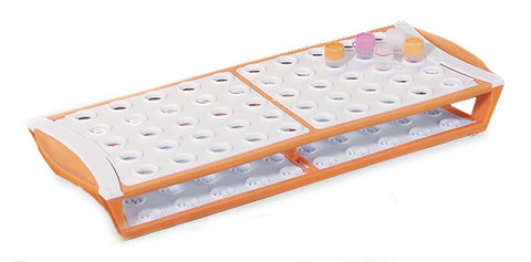 Racks for reaction vials with screw cap, POM, orange, 50 holes, 10 unit(s)
