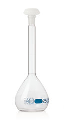 DURAN®-volumetric flask, cl. A,, indiv. certific., 50 ml, blue graduation