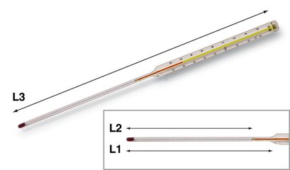 Straight stem thermometer, L 340 mm, -30 to +50 °C,, 1 unit(s)
