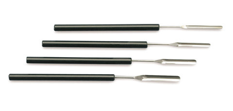 Micro-powder spatula set, 4 pieces, st. steel 18/10, L 160 mm, W 3 - 6 mm, 1 set