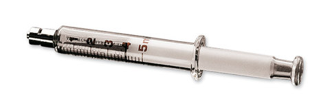 Glass syringe, borosilicate glass, metal cone, Luer-Lock-fitting, 5 ml