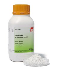 Calcium chloride, min. 96 %, dehydrated, granular material, 1 kg, plastic