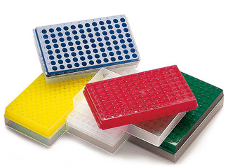 Rotilabo®-micro-centrifuge tube rack, PP, blue, double-sided, 96 holes