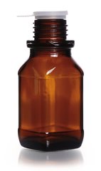 Square narrow-mouth bottles, 100 ml, brown glass, thread 32, high form
