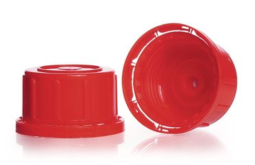 Safety screw cap closures, red, Gew. 45, hohe Form, für EH-Fl., PP, 10 unit(s)
