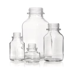 Square wide-mouth bottles, 500 ml, clear glass, thread 54, short form
