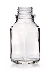 Square wide-mouth bottles, 100 ml, clear glass, thread 32, short form