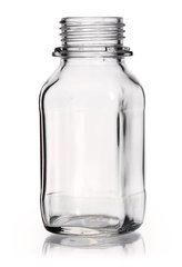 Square wide-mouth bottles, 250 ml, clear glass, thread 45, short form