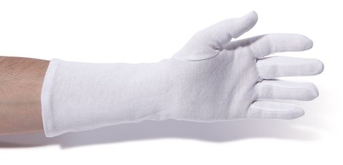 Cotton gloves, med.-duty qual., extra long approx. 35 cm, size 8, 6 pair