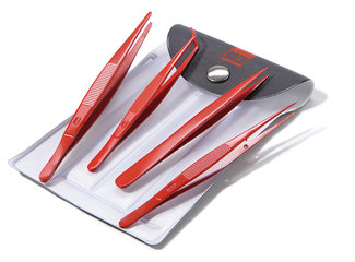 Rotilabo®-tweezers set, 4 stainl.-steel tweezers 18/10, in case, 1 unit(s)