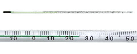 Glass thermometer with green special filling, -10 to +110 °C, 1 °C