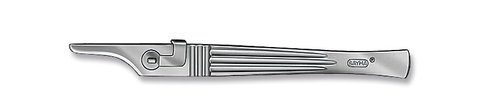 Scalpel handle, fig. 1, with locking, mechanism, stainless steel, L 130 mm