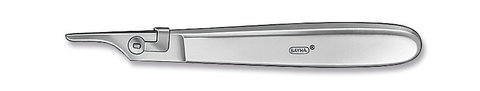 Scalpel handle, fig. 5, hollow haft, w. locking mechanism, st. steel, L 150mm
