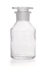 Wide neck storage bottles, glass stopper, soda-lime glass, clear, 100 ml