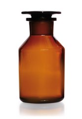 Wide neck storage bottle, glass stopper, soda-lime glass, amber, 250 ml