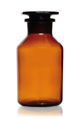 Wide neck storage bottle, glass stopper, soda-lime glass, amber, 500 ml