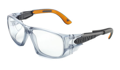 Safety glasses 5X9, frame gun metal/orange, clear lens, 1 unit(s)