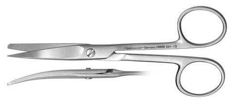 Scissors, physiology, pointed-blunt, bent, L 160 mm, autoclavable, 1 unit(s)
