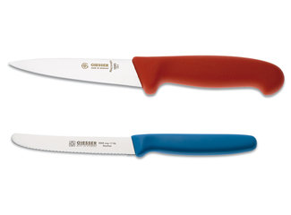 Knife, orange handle, serrated edge, blade length 110 mm,, 1 unit(s)