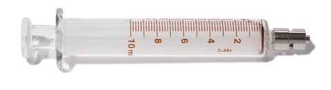 Glass syringe,  Borosilicate glass, Metal cone, Luer-Lock fitting, 2 ml