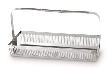 Stainless steel insert for 50, microscope slides, with handle attached