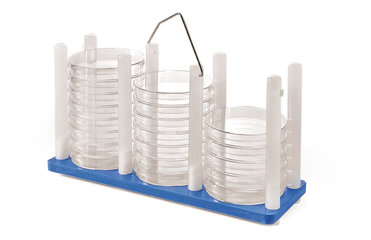 Rotilabo®-stands for petri dishes, PP, blue, for 3 x 10 dishes, Ø 90 mm