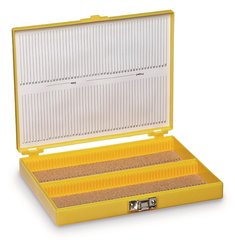 Rotilabo® microsc. slide box, PS, yellow, L 208 x W 175 x H 34 mm, 100 slides