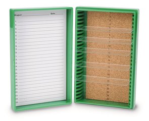 Rotilabo® microsc. slide box, PS, green, L 141 x W 88 x H 35 mm, 25 slots