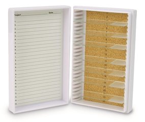 Rotilabo® microsc. slide box, PS, white, L 141 x W 88 x H 35 mm, 25 slots