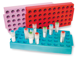 Rotilabo® stand for cryogenic vials, PP, red, 50 slots, arrangement 5 x 10