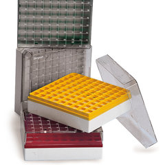 Rotilabo®-cryobox, PC, yellow, f. 3-5 ml, L 133 x W 133 x H 95 mm, 81 holes