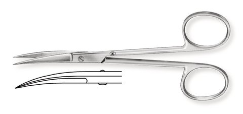Left-handed microscopy scissors, bent, pointed-pointed, L 115 mm, 1 unit(s)