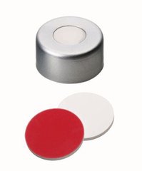 Flange caps with bore hole, Al, ND11, Septum Silic./PTFE Ultra Cl., 1.3 mm 45°