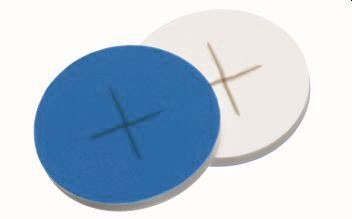 Septa Ø 22 mm, ND24, 1.5 mm, 55°, silicone white/PTFE blue cross-slotted
