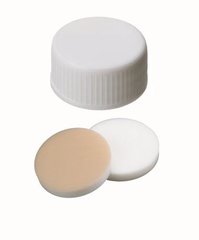 UltraBondTM screw caps, PP, white, 3.2mm, closed, 45°, silic. natur./PTFE beige