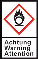 GHS-warning labels, PE-foil, GHS03, warning, flame o. circle, 100µm, 27x40mm